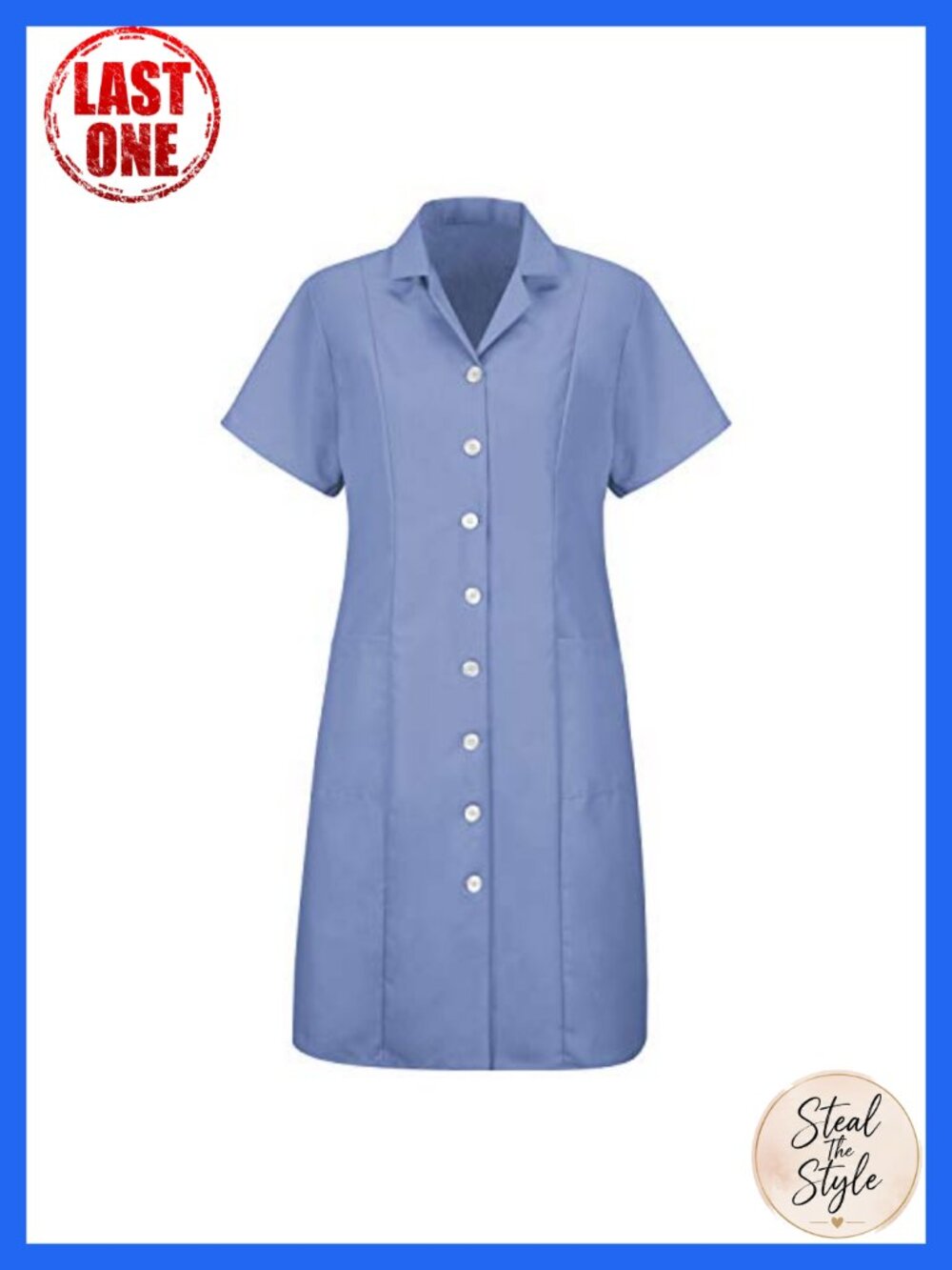 Red Kap Women's Short Sleeve Work Dress Button Front Knee-Length
